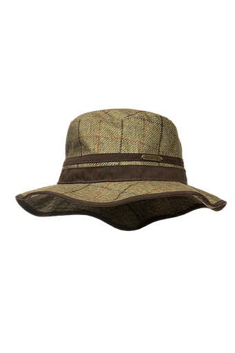 Caitlin - Chapeau en tweed imprimé Carreaux khaki (Z65)